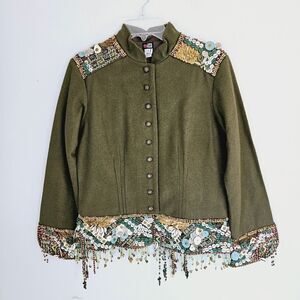 Lotta Sensson Hand Made Beaded Wool Embellished Moss Green Bangle Jacket 8